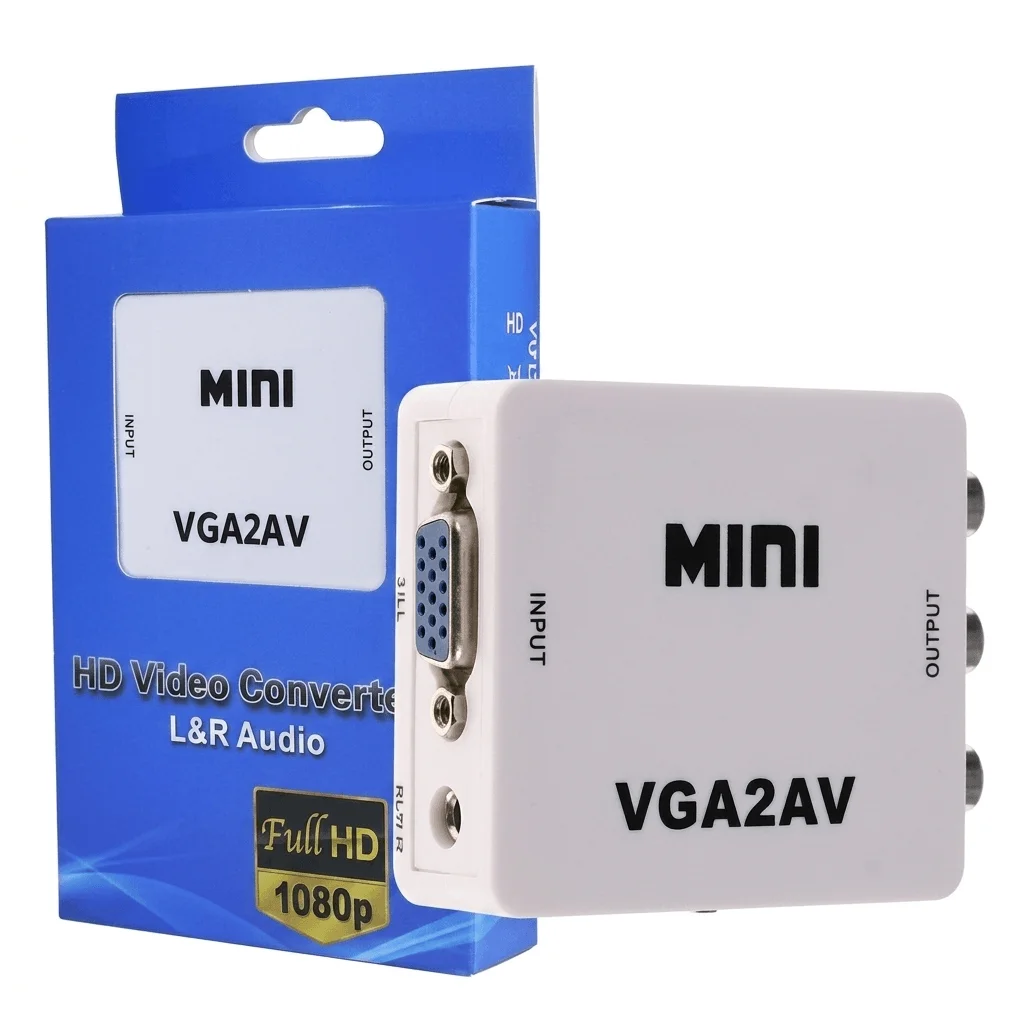 Adaptador VGA a RCA conectado a PC y televisor