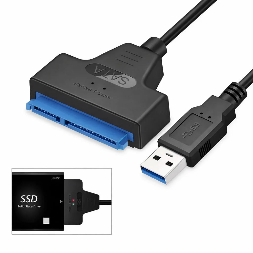 Adaptador SATA a USB conectado a disco duro