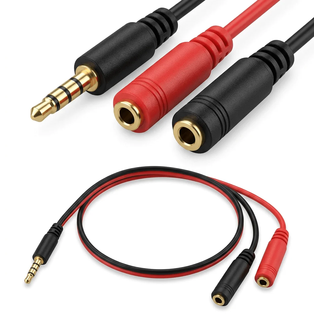 Detalle conectores 3.5mm audio y micrófono hembra