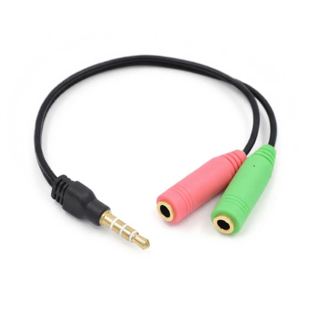 Vista completa cable adaptador 2 hembra 1 macho 3.5mm