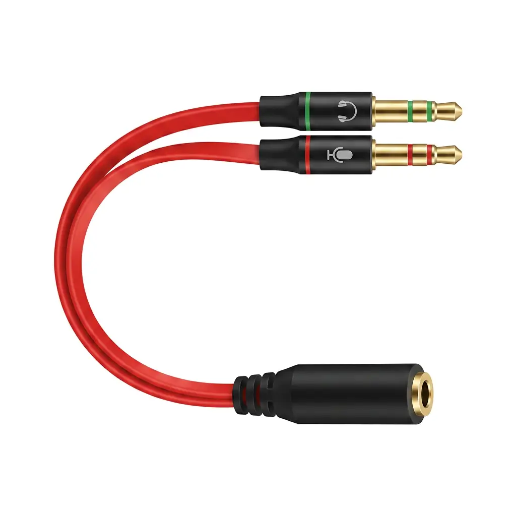 Detalle de conectores jack 3.5mm del cable divisor splitter