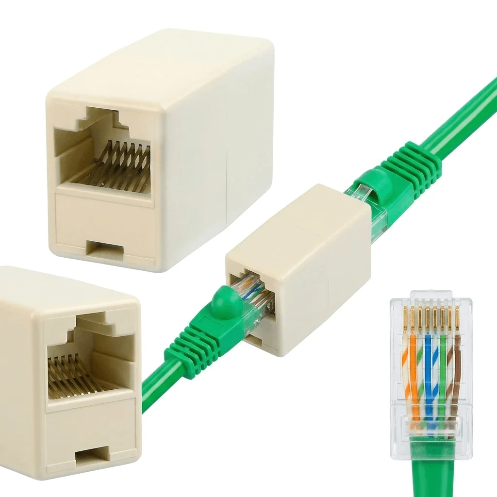 Vista completa adaptador de unión cable UTP RJ45